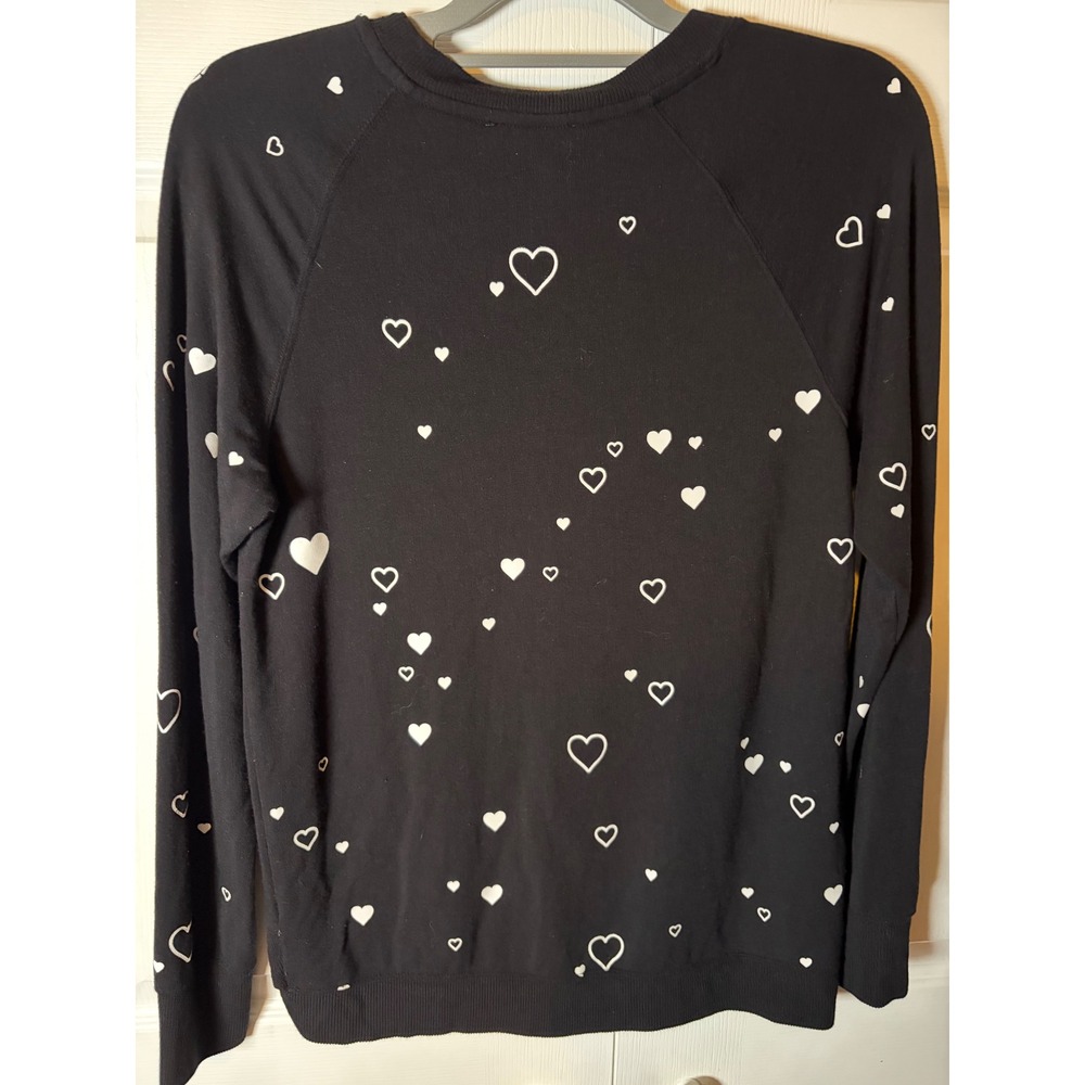 Workshop Republic Clothing Black Heart Print Modal Sweatshirt Women Small Raglan